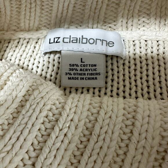 Liz Claiborne Off White Gold Flecked Chunky Knit Turtleneck Sweater Size L - Picture 5 of 7